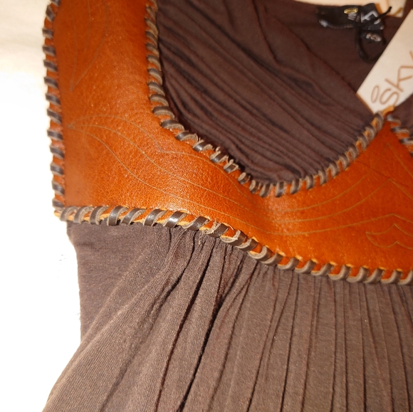 NWT Brown SKY Brand Leather Bustier Corset Mini Dress Tunic XS / 2 Fit & Flare - Picture 12 of 14